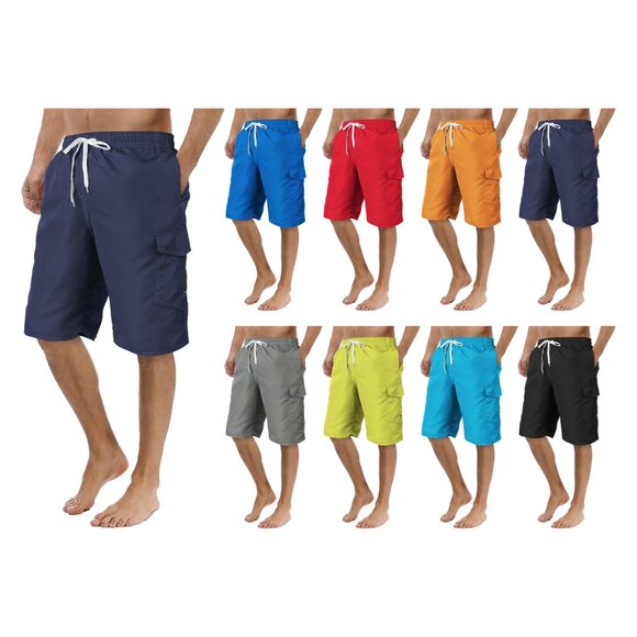 Men's Quick Dry Cargo Swim Trunks Beachwear with Pockets Solid Flex Board Shorts - Picture 6 of 16